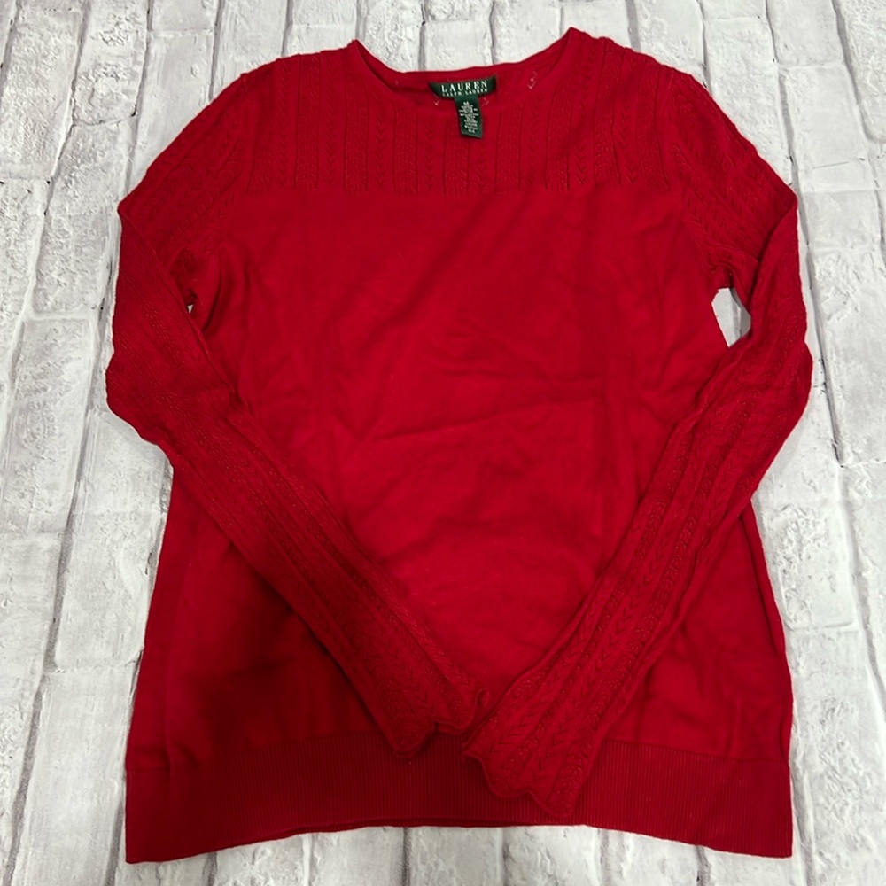 Ralph Lauren red open knit sleeve sweater size medium